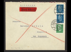 Deutsches Reich 1929 Eilboten-Brief MiF MiNr 411 + 416 Tübingen n. Bad Kreuznach