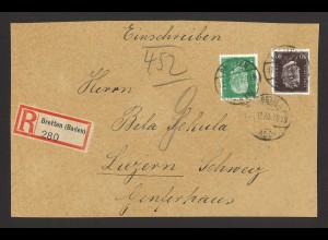 Deutsches Reich 1930 Einschreiben Briefvorderseite MiF MiNr. 411 + 422 n. Luzern