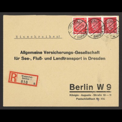 Deutsches Reich 1934 Einschreiben Brief MiNr. 414 + 487 Barmen Versicherung 