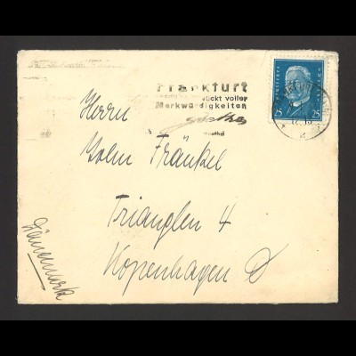Deutsches Reich 1933 Brief EF MiNr. 416 Frankfurt n. Kopenhagen Dänemark Goethe