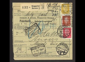 Deutsches Reich 1932 Paketkarte Dreifarben MiF MiNr. 414 + 421 + 437 Barmen 