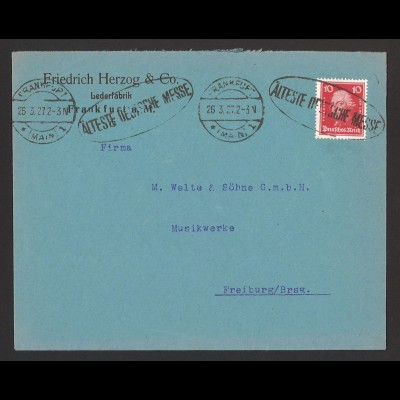 Deutsches Reich 1927 Brief EF MiNr. 390 Stempel Frankfurt Älteste Deutsche Messe