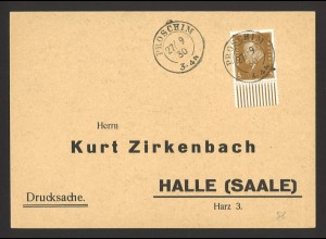 Deutsches Reich 1930 Postkarte Drucksache MiNr. 410 + K2 Proschim nachverwendet