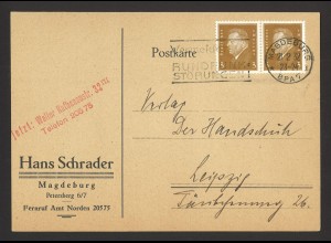 Deutsches Reich 1932 Postkarte MeF MiNr. 410 Magdeburg nach Leipzig 