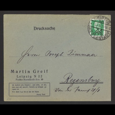 Deutsches Reich 1930 Brief Drucksache EF MiNr. 411 Zudruck Zitat Henry Ford