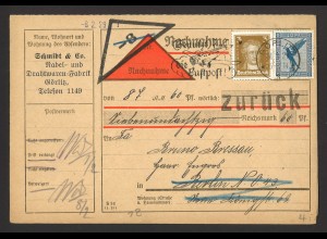 Deutsches Reich 1929 Nachnahmekarte MiF MiNr. 380 + 385 Görlitz n. Berlin