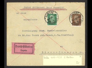 Deutsches Reich 1930 Eilboten Brief MiF MiNr 411 + 420 Kamenz nach Bischofswerda