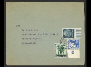 Deutsches Reich 1938 Brief MiF MiNr. 514 + 531 + 662 Hamburg n. Washington USA