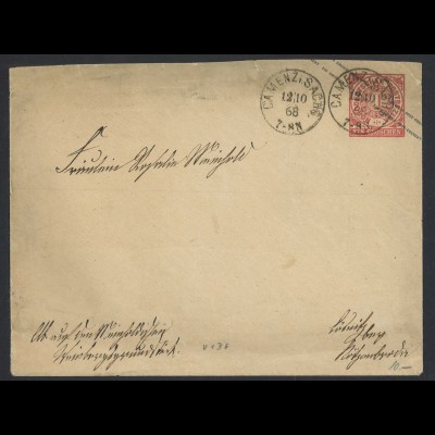 Altdeutschland NDP 1868 Ganzsachen-Brief U1 B 1 Gr. Camenz i. Sachsen n. Löbnitz