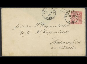 Altdeutschland NDP 1869 Ganzsachen-Brief U1A 1 Gr. K1 Deetzbüll n. Bährenfeld