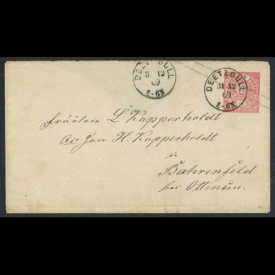 Altdeutschland NDP 1869 Ganzsachen-Brief U1A 1 Gr. K1 Deetzbüll n. Bährenfeld