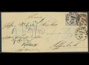 Altdeutschland NDP 1869 Auslagen-Brief (Vorderseite) MiF MiNr. 8 + 22 Darmstadt
