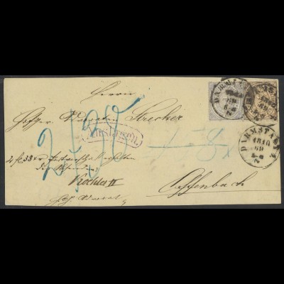 Altdeutschland NDP 1869 Auslagen-Brief (Vorderseite) MiF MiNr. 8 + 22 Darmstadt