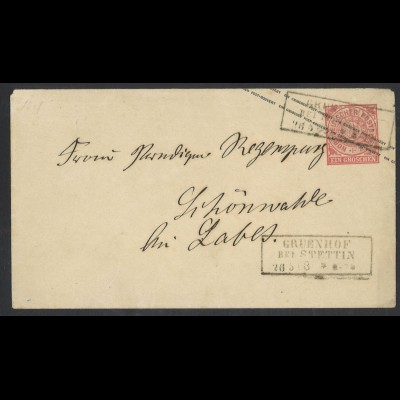 Altdeutschland NDP 1868 Ganzsachen-Brief U1 Ab (1 Gr) + R3 GRUENNHOF BEI STETTIN