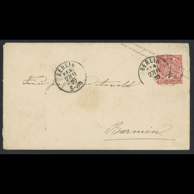 Altdeutschland NDP 1870 Ganzsachen-Brief 1 Gr. + K1 "Berlin P.E.6." KBHW 287b 