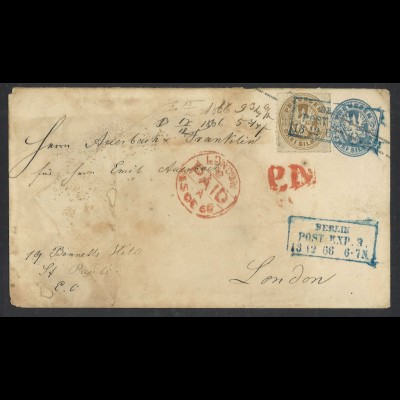 Altdeutschland Preußen Brief Ganzsache U24a + ZuF R3 Berlin Post-Exp 3 n. London