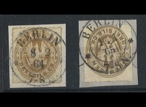 Altdeutschland Preußen 2 x Briefstück MiNr. 18 a/b + K2 BERLIN KBHW 18a [+160,-]