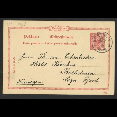 Deutsches Reich 1893 Postkarte 10 Pf. + K1 BERLIN N.W. 30 KBHW 547 n. Norwegen