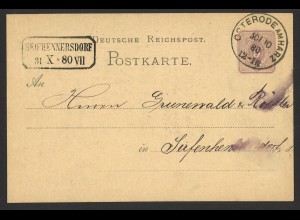 Deutsches Reich 1880 Ganzsache Postkarte 5 Pf. + K1 Osterode Klaucke Stempel 