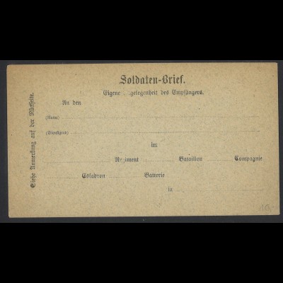 Deutsches Reich ca. 1870er Soldatenbrief Vordruck Umschlag Feldpost Preußen NDP