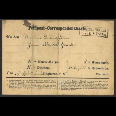 Norddeutscher Postbezirk 1870/71 Feldpost Correspondenz-Karte Quedlinburg 