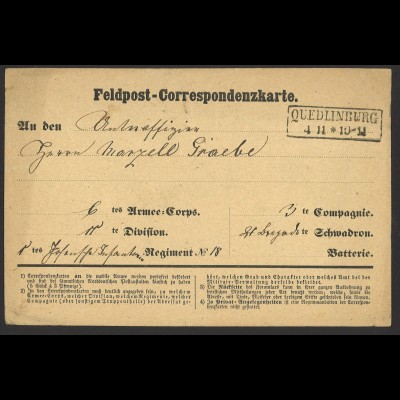 Norddeutscher Postbezirk 1870 Feldpost Correspondenz-Karte Quedlinburg 