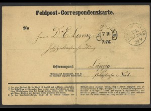 NDP 1870 Feldpost Correspondenz-Karte der 23. Inf Div n. Leipzig Spalink Stempel