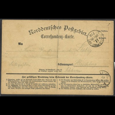 NDP 1870 Correspondenz-Karte als Feldpostkarte + K1 Feld-Post-Amt 11. Armee Cps.
