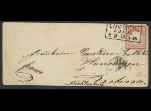 Deutsches Reich 1872 Brief EF 1 Gr. MiNr. 4 Lauenburg a.d. Elbe n. Mecklenburg