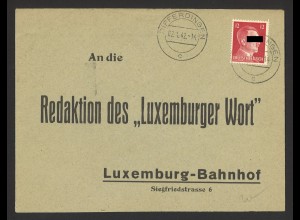 Deutsches Reich 1942 Brief EF MiNr 827 Differdingen Luxemburg Bahnhof