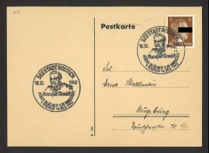 Deutsches Reich 1942 Postkarte EF MiNr. 782 Sonderstempel Blücher Rostock 