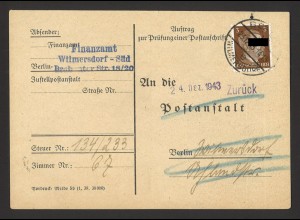 Deutsches Reich 1943 Postkarte EF MiNr. 782 Anschriftenprüfung Berlin > Retour