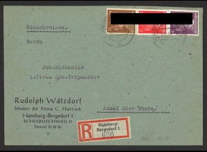Deutsches Reich 1944 Brief Einschreiben MiF Hamburg Bergedorf n. Assel ü. Stade