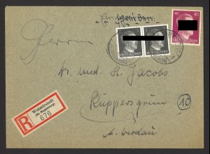 Deutsches Reich 1944 Brief Einschreiben MiF 781 + 795 Wolmirstedt n. Ruppersgrün