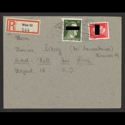 Deutsches Reich 1943 Brief Einschreiben MiF 788 + 794 Wien nach Bad-Hall b. Linz