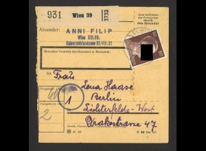 Deutsches Reich 1944 Paketkarte EF MiNr. 797 Wien nach Berlin Lichterfelde