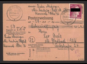 Deutsches Reich 1944 Postanweisung EF MiNr. 795 Neuisenburg n. Mönchengladbach