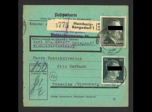 Deutsches Reich 1944 Postgutkarte MiF 50 Pf. + 1 RM Hamburg Bergedorf > Neusalza