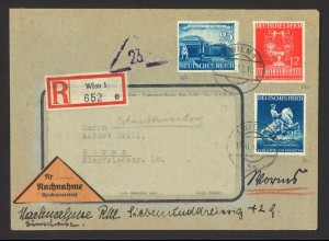 Deutsches Reich 1942 Nachnahme Einschreiben MiF MiNr 767, 770 +771 Wien n. Worms