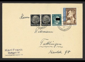 Deutsches Reich 1942 Brief MiF MiNr. 512 + 790 + 821 Stuttgart n. Tuttlingen