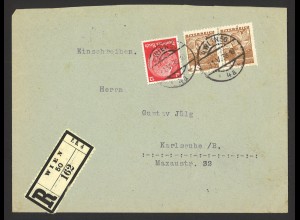 Deutsches Reich 1938 R-Brief MiF Österreich 20 Groschen + DR Hindenburg aus Wien