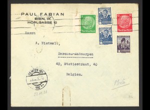 Deutsches Reich 1938 Brief MiF Österreich + Hindenburg ab Wien nach Antwerpen