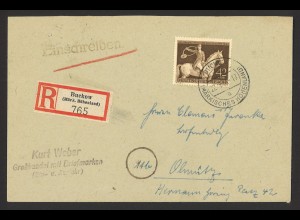 Deutsches Reich 1944 R-Brief EF MiNr. 854 Buckow n. Olmütz Briefmarkenhandel