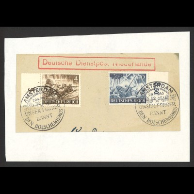 Deutsches Reich 1943 MiF MiNr. 832 + 838 Deutsche Dienstpost Niederlande + SoSt