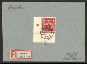 Deutsches Reich 1943 Ortseinschreiben Brief EF MiNr. 829 Bogeneckrand aus Berlin