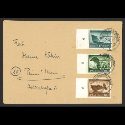 Deutsches Reich 1944 Brief MiF MiNr. 873, 875 + 881 je Bogenrand links (Nr. 6)