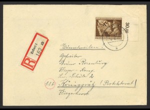 Deutsches Reich 1944 Einschreiben Brief EF MiNr. 865 Bogenrand Erfurt Königgrätz