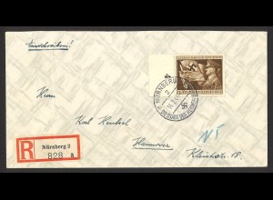 Deutsches Reich 1944 Einschreiben Brief EF MiNr. 865 Bogenrand Nürnberg Hannover