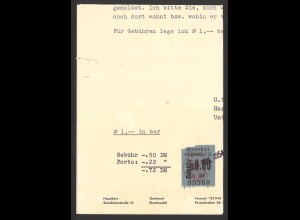 Deutschland 1954/1956 2 Dokumente mit Fiskalmarken Düsseldorf +Hersbruck (E213)