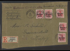 Deutsches Reich Besetzung Belgien 1916 R-Brief Vorderseite MeF Turnhout (E214)